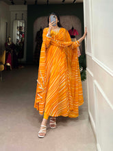 Yellow Color Leheriya With Lace Touch Up Georgette Gown